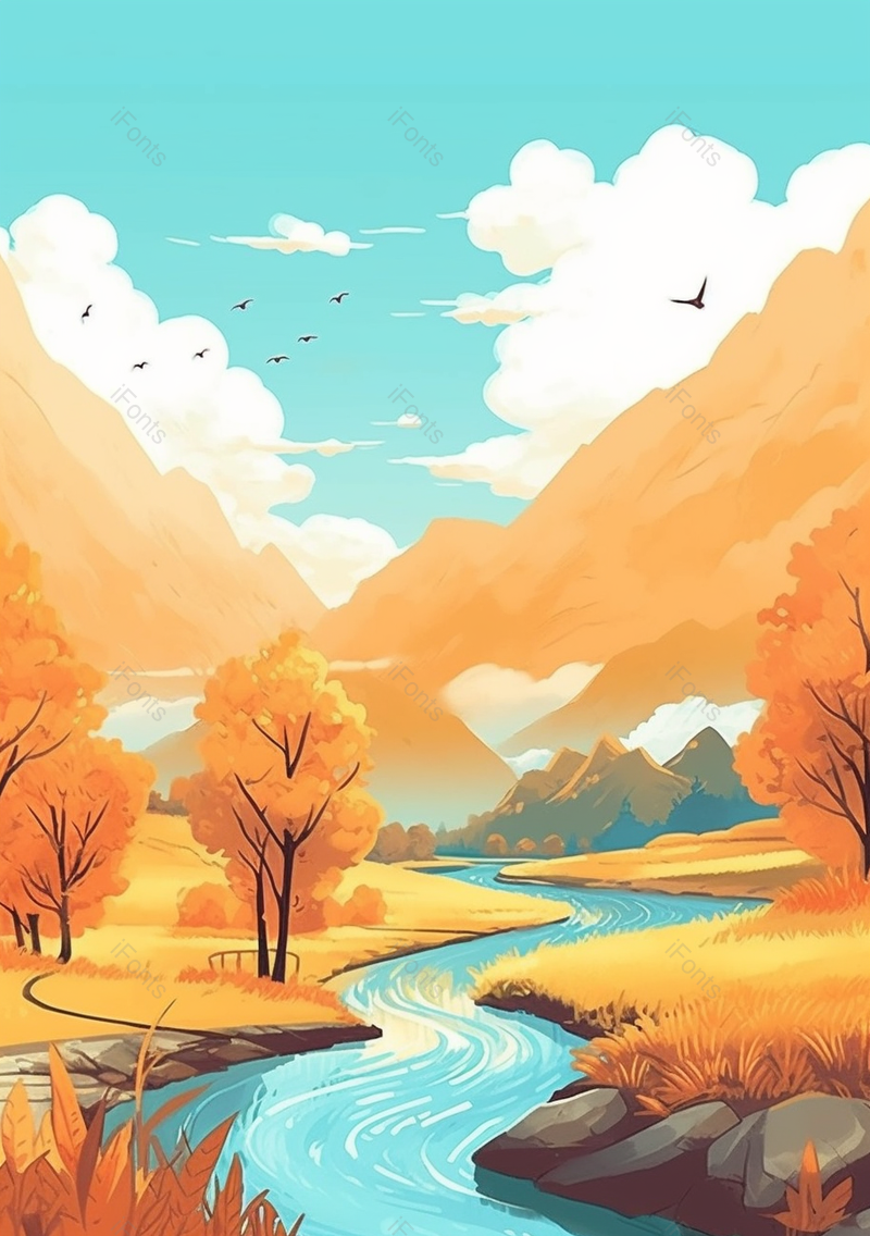 漫山秋叶河流树木自然美景,插画/手绘图,插画/手绘图库,插画/手绘图下载,插画/手绘